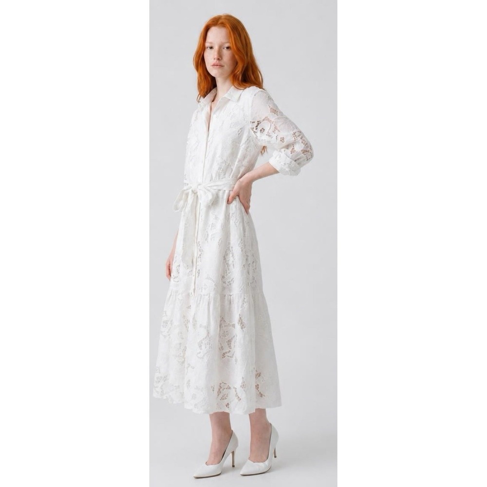Chicos Dress Lace Cutout Belted Shirtdress Size 18 (2-b22)
